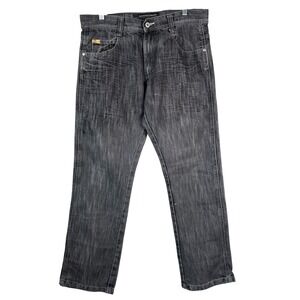 Southpole Jeans Mens 34 Black Relaxed Straight Leg Denim Y2K Streetwear Gold Tab